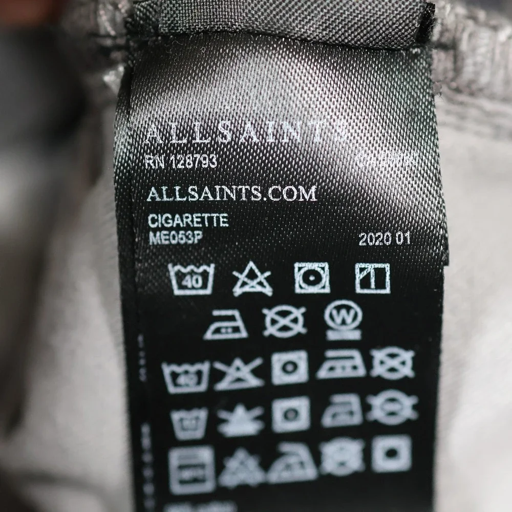 AllSaints Jeans Mens 33x31 Gray Cigarette Stretch Slim Button Fly Denim Pants